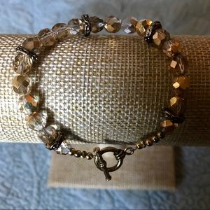 Gold & Clear Beaded Bracelet w/Ornate Clasp